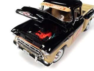 Chevrolet 3100 Stepside Pickup Truck 1957 Leinenkugle`s, black and tan Auto World 1:18